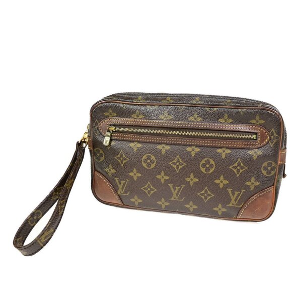 LOUIS VUITTON Marly Dragonne GM Clutch Hand Bag Monogram Brown - Picture 1 of 16